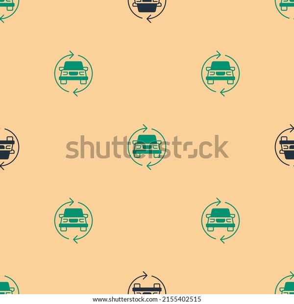 Green and black Car service\
icon isolated seamless pattern on beige background. Auto mechanic\
service. Repair service auto mechanic. Maintenance sign. \
Vector