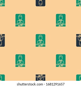 Green and black Casino dealer icon isolated seamless pattern on beige background. Casino croupier.  Vector Illustration
