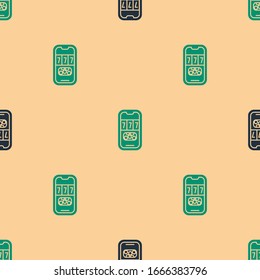 Green and black Casino poker tournament invitation icon isolated seamless pattern on beige background. Casino card.  Vector Illustration