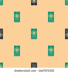 Green and black Casino poker tournament invitation icon isolated seamless pattern on beige background. Casino card.  Vector Illustration