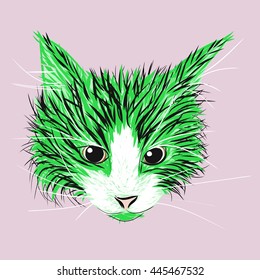 Green and black cat sketch