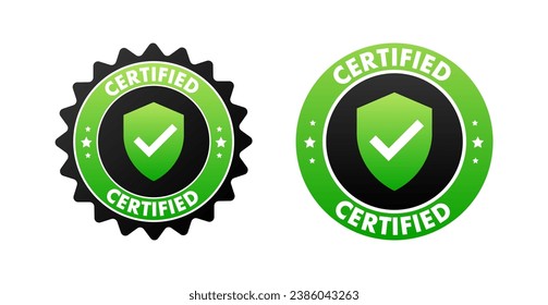 Green and Black Certified Quality Badges with Checkmark Vector Illustration for Security and Authenticity