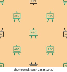 Green and black Chalkboard icon isolated seamless pattern on beige background. School Blackboard sign.  Vector Illustration