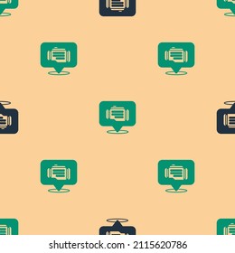 Icono del motor de verificación verde y negro aislado sin soldadura en fondo beige.  Vector