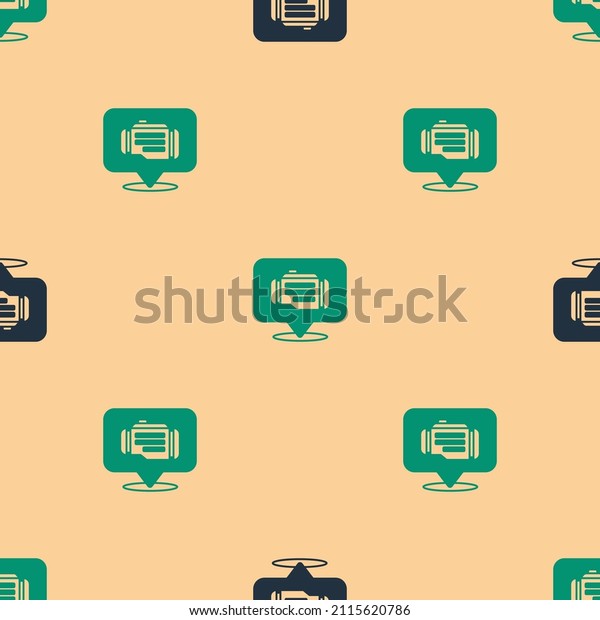 Green and black Check engine icon\
isolated seamless pattern on beige background. \
Vector