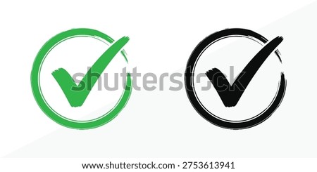 Green and black checkmark icons with brush stroke effect