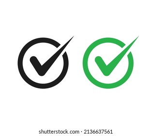Green and black checkmark symbol checkmark in circle Vector set