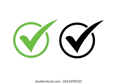 Green and black checkmarks within circles vector, illustration