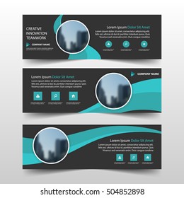 Green black Cicle abstract triangle corporate business banner template, horizontal advertising business banner layout template flat design set