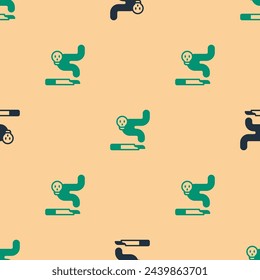 Green and black Cigarette icon isolated seamless pattern on beige background. Tobacco sign. Smoking symbol.  Vector