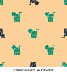 Green and black Cocktail icon isolated seamless pattern on beige background.  Vector Illustration