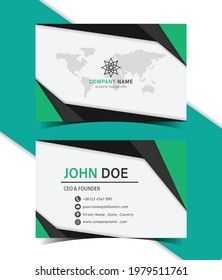 Green and black color geometric shapes style business card template design.