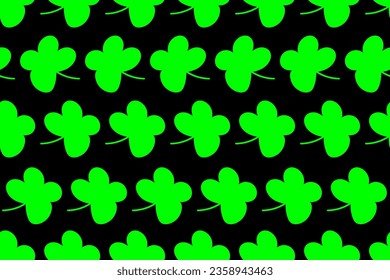 Green and black colors of four leaves shamrock, clover. Irish style. Celtic magic traditions. Happy St. Patrick Day. Lucky luck. Leprechaun. Seamless vector pattern for design and decoration.