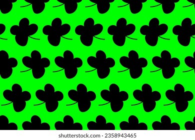 Green and black colors of four leaves shamrock, clover. Irish style. Celtic magic traditions. Happy St. Patrick Day. Lucky luck. Leprechaun. Seamless vector pattern for design and decoration.