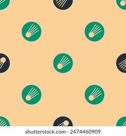 Green and black Comet falling down fast icon isolated seamless pattern on beige background.  Vector