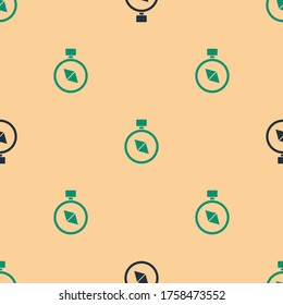 Green and black Compass icon isolated seamless pattern on beige background. Windrose navigation symbol. Wind rose sign.  Vector Illustration