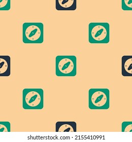 Icono de la brújula verde y negra aislado a fondo beige. Símbolo de navegación de Windrose. Signo de rosa eólica.  Vector