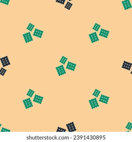 Green and black Cracker biscuit icon isolated seamless pattern on beige background. Sweet cookie.  Vector Illustration