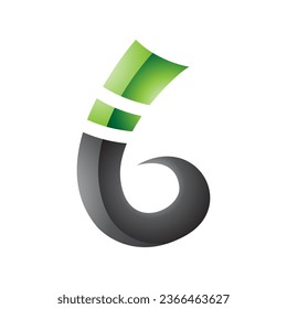 Green and Black Curly Glossy Spike Shape Letter B Icon on a White Background