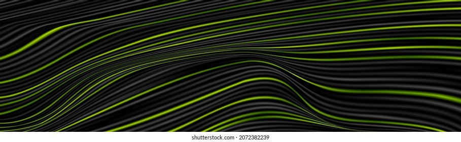 Green and black curved smooth wavy lines abstract background. Vector banner design