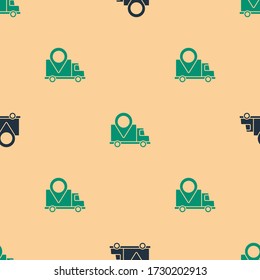 Green and black Delivery tracking icon isolated seamless pattern on beige background. Parcel tracking.  Vector Illustration