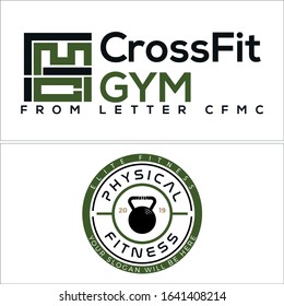 Green black design logo emblem dumbbell circle and letter CFMC line vector modern suitable for physical fitness cross fit gym wellness training club athletic