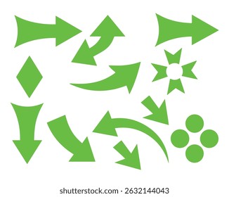 Green Black Directional Arrows Icon Set for Graphic Design and Navigation, Vector EPS Fully Editable File.