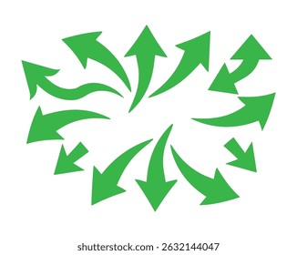 Green Black Directional Arrows Icon Set for Graphic Design and Navigation, Vector EPS Fully Editable File.