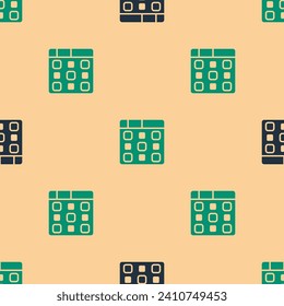 Green and black Drum machine music producer equipment icon isolated seamless pattern on beige background.  Vector