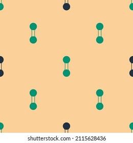 Icône Haltère verte et noire isolée, motif harmonieux sur fond beige. Levage musculaire, haltère de remise en forme, équipement sportif.  Image vectorielle