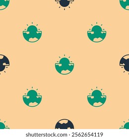 Green and black Earth core structure crust icon isolated seamless pattern on beige background.  Vector