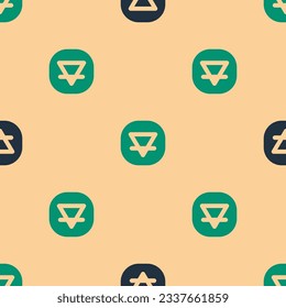 Green and black Earth element of the symbol alchemy icon isolated seamless pattern on beige background. Basic mystic elements.  Vector