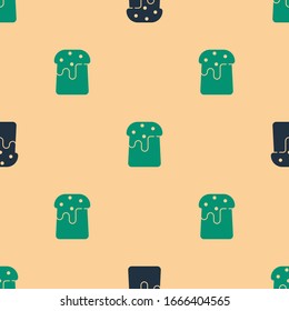 Green and black Easter cake icon isolated seamless pattern on beige background. Happy Easter.  Vector Illustration