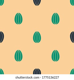 Green and black Easter egg icon isolated seamless pattern on beige background. Happy Easter.  Vector Illustration