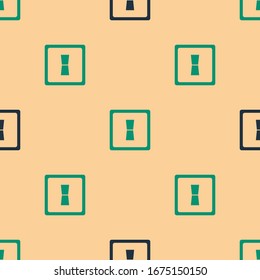 Icono del interruptor de luz eléctrica verde y negro aislado sin fisuras en el fondo beige. Icono de encendido y apagado. Señal del interruptor de las luces atenuadas. Concepto de ahorro de energía.  Ilustración vectorial