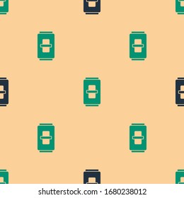 Green and black Electric light switch icon isolated seamless pattern on beige background. On and Off icon. Dimmer light switch sign. Concept of energy saving.  Vector Illustration