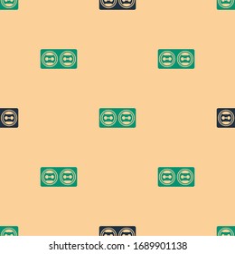 Green and black Electrical outlet icon isolated seamless pattern on beige background. Power socket. Rosette symbol.  Vector Illustration