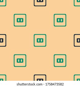 Green and black Electrical outlet icon isolated seamless pattern on beige background. Power socket. Rosette symbol.  Vector Illustration