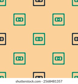 Green and black Electrical outlet icon isolated seamless pattern on beige background. Power socket. Rosette symbol.  Vector Illustration