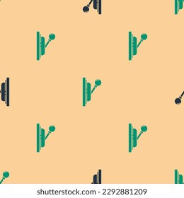 Green and black Electrical panel icon isolated seamless pattern on beige background. Switch lever.  Vector Illustration