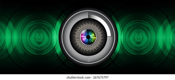 green black eyeball future technology, security concept background. vector. Light Technology background for computer graphic website internet business. circuit. sound wave.