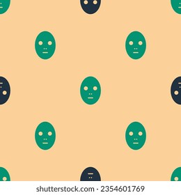 Green and black Facial cosmetic mask icon isolated seamless pattern on beige background. Cosmetology, medicine and health care.  Vector Illustration