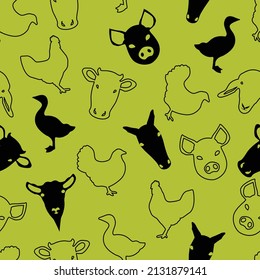 Diseño de patrones de animales de granja verde y negra