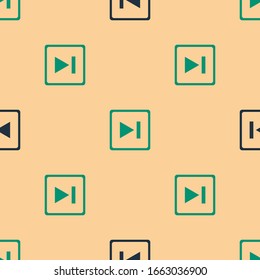 Green and black Fast forward icon isolated seamless pattern on beige background.  Vector Illustration
