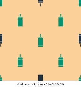 Green and black Firework icon isolated seamless pattern on beige background. Concept of fun party. Explosive pyrotechnic symbol.  Vector Illustration