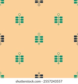 Green and black Firework icon isolated seamless pattern on beige background. Concept of fun party. Explosive pyrotechnic symbol. Lighting firecrackers.  Vector