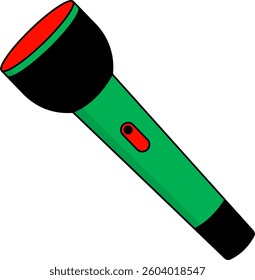 Green and Black Flashlight with Red Button - Portable Lighting Design