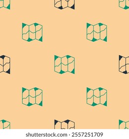 Green and black Folded map icon isolated seamless pattern on beige background.  Vector