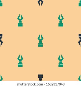Green and black Fountain pen nib icon isolated seamless pattern on beige background. Pen tool sign.  Vector Illustration