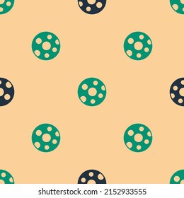 Green and black Full moon icon isolated seamless pattern on beige background. Cloudy night sign. Sleep dreams symbol. Night or bed time sign.  Vector